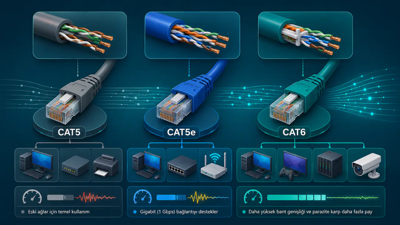 Cat5, Cat5e ve Cat6 Ethernet Kabloları Arasındaki Farklar