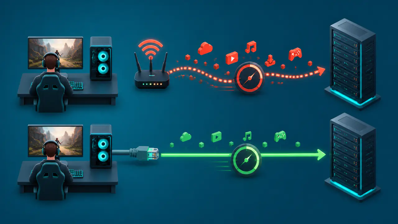 Wi-Fi ve Ethernet bağlantılarındaki ping farkını gösteren karşılaştırma